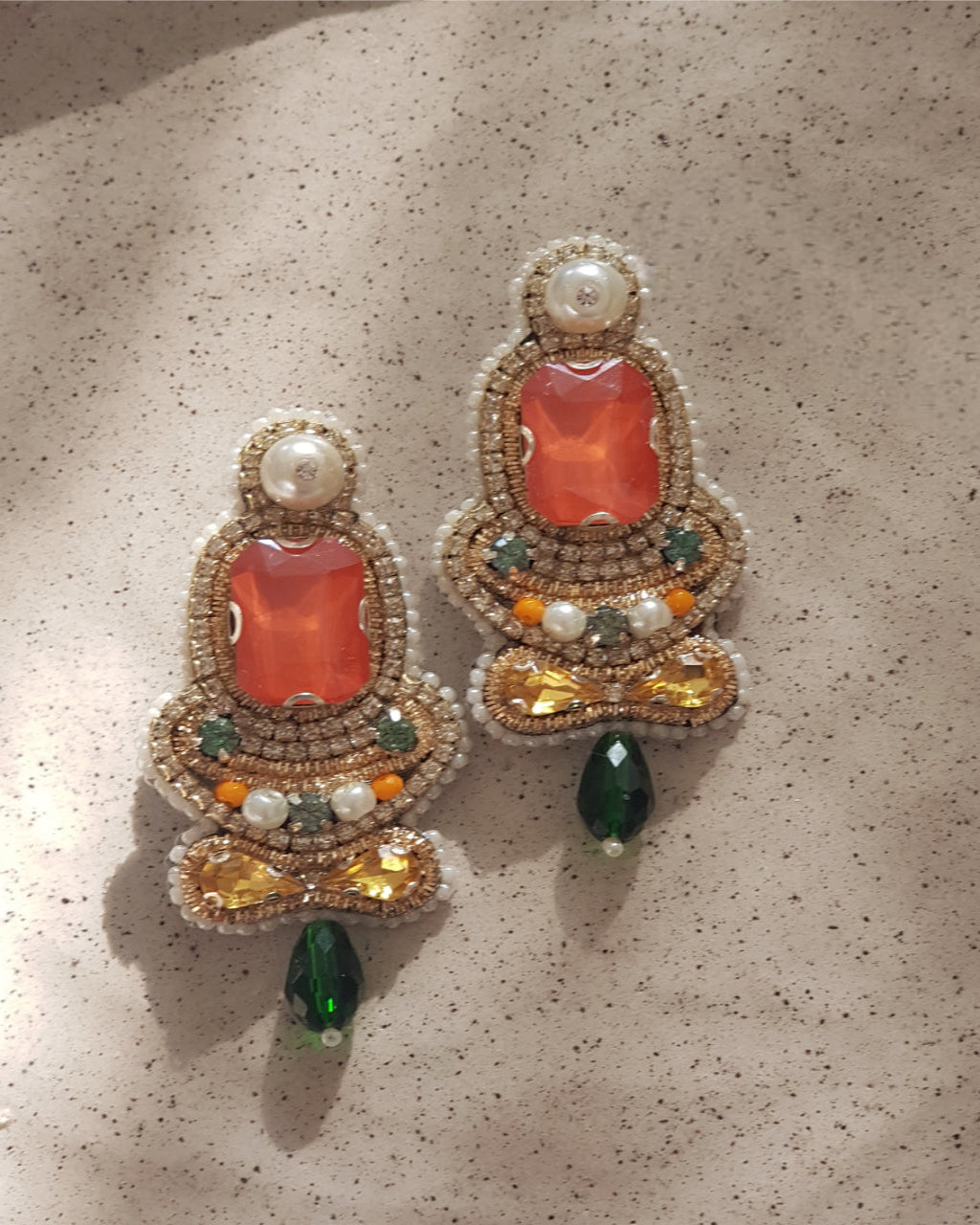 Handmade Beaded Earrings with Gemstone