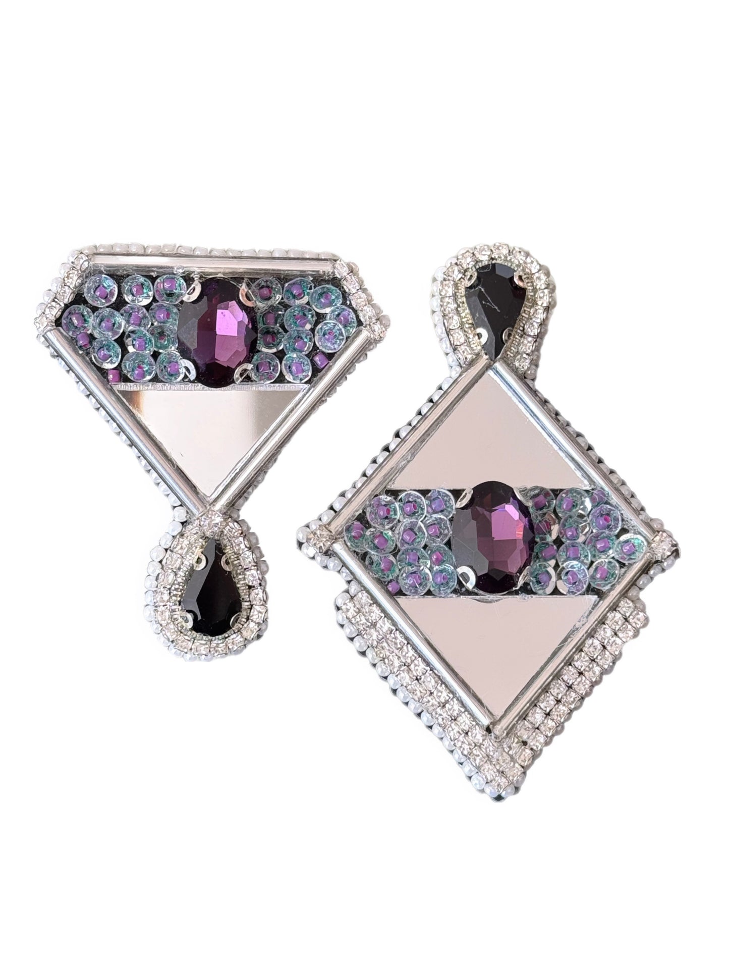 Handmade Beaded Earrings with Gemstone&Mirror