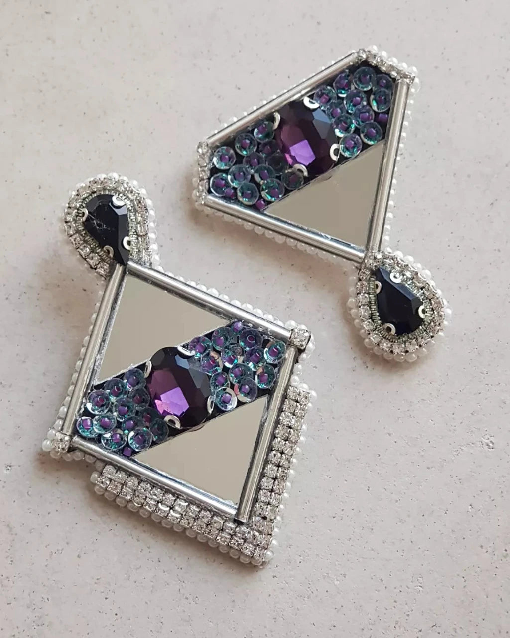 Handmade Beaded Earrings with Gemstone&Mirror