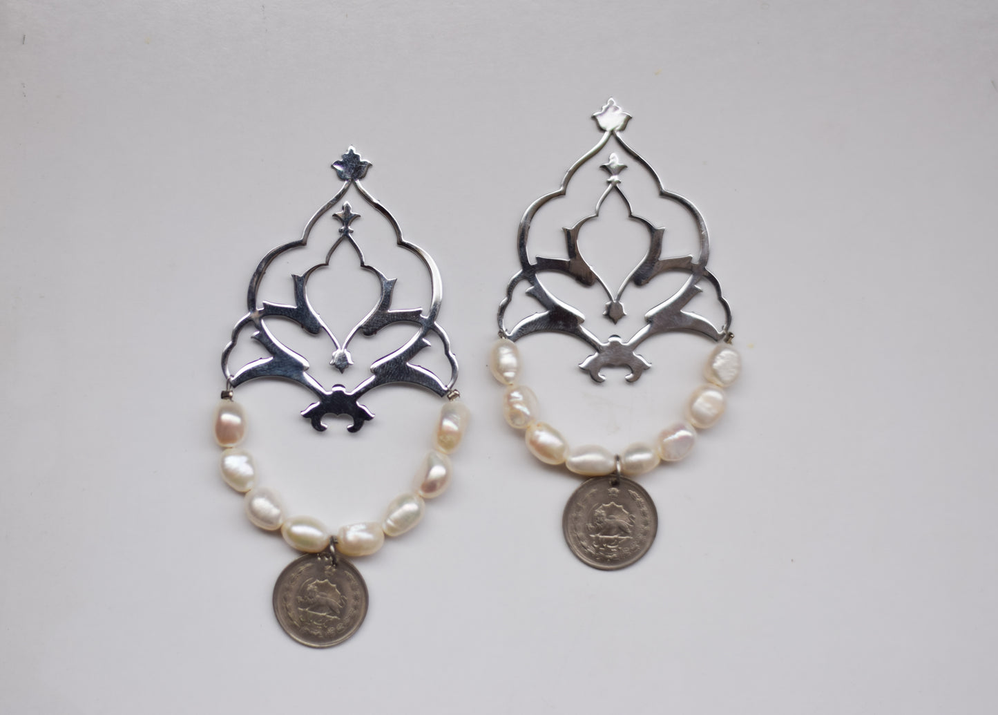 Silver Earrings with PAHLAVI COIN