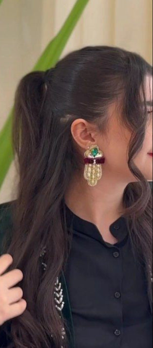 Handmade Beaded Earrings with Gemstone